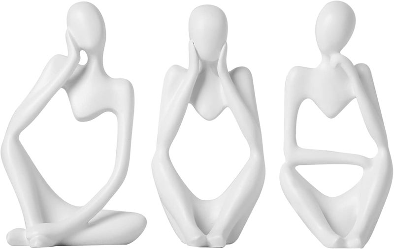 BrownLove 3pcs Decor White Thinker Statue Abstract Art Sculpture，Resin Collectible Figurines for Home Living Room Office Shelf Decoration - Image 1